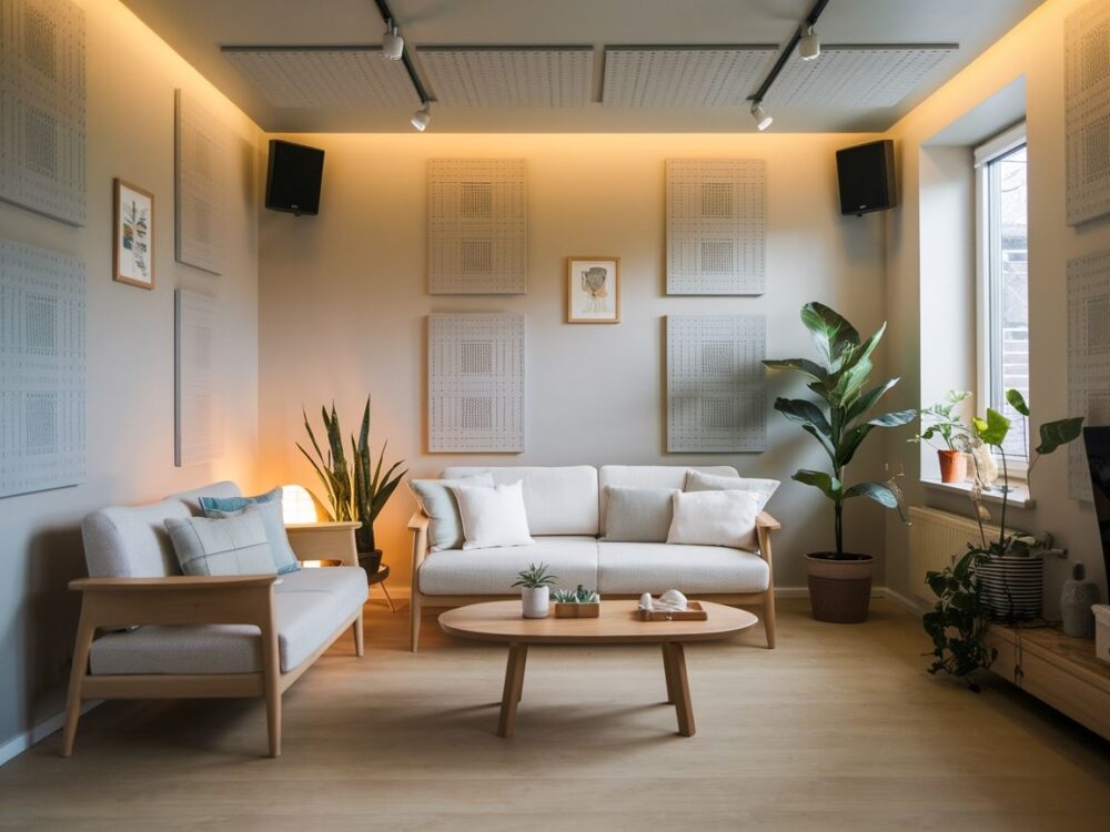 Salon z dekoracyjnymi panelami tłumiącymi hałas