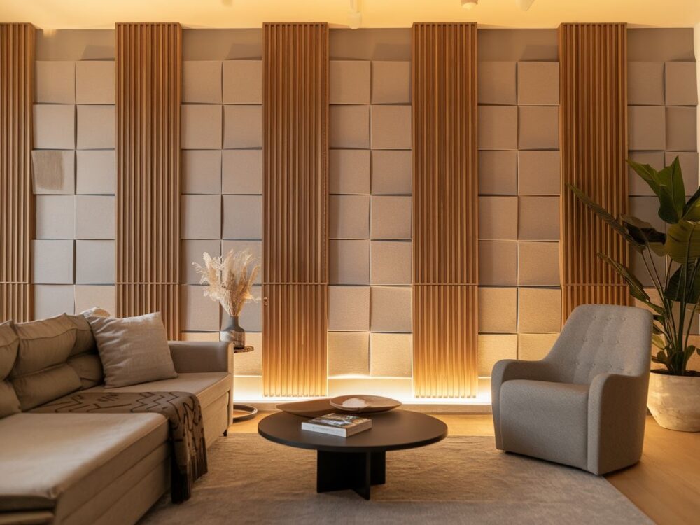 Stylowy pokój dzienny z wyciszeniem ścian od hałaśliwych sąsiadów