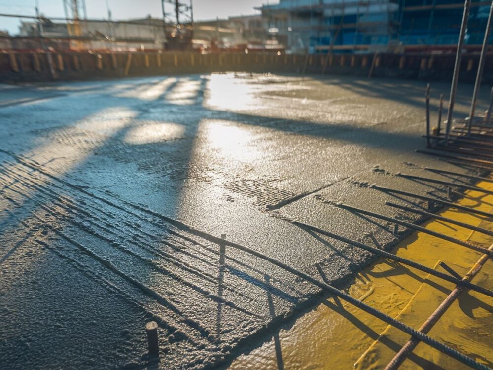 Świeżo wylane fundamenty betonowe